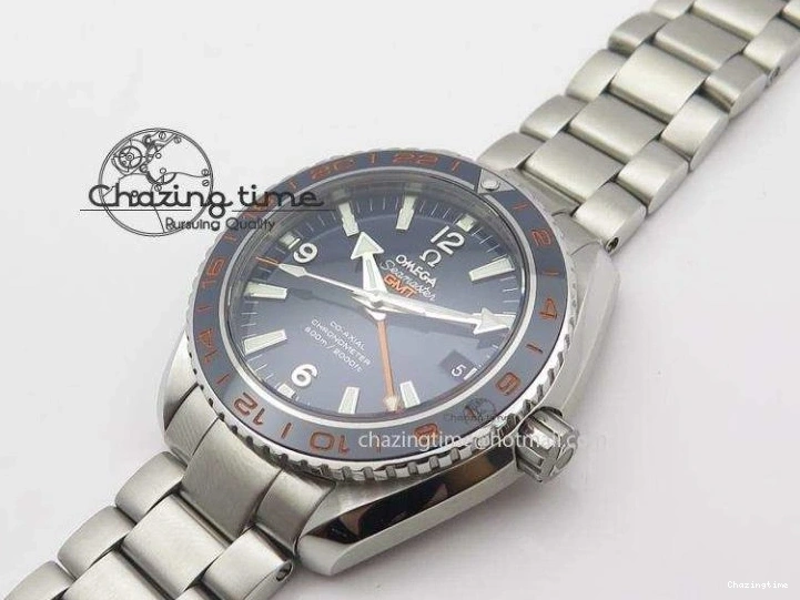 1229 Planet Ocean GMT 42mm V6F 1:1 Best Edition Blue Bezel Orange Numbers On SS Bracelet A Compact 8254